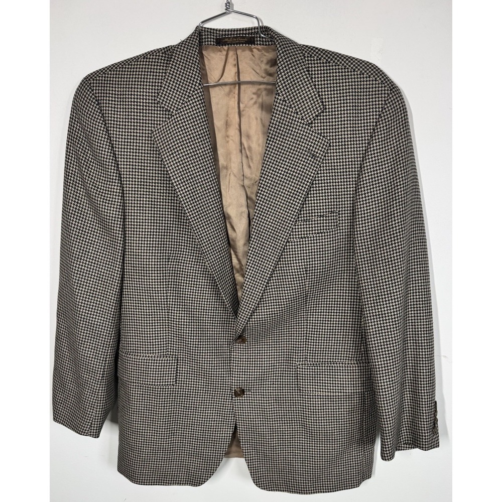 VTG Polo University Club Ralph Lauren‎ Blazer Blue Tan Check Wool Silk Blend 44R